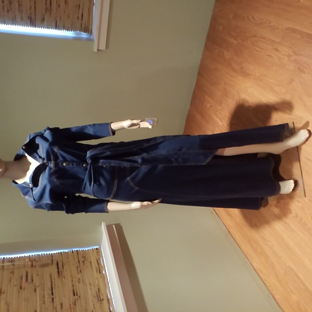 Denim Fitted Maxi Dress With Snap Buttons M
